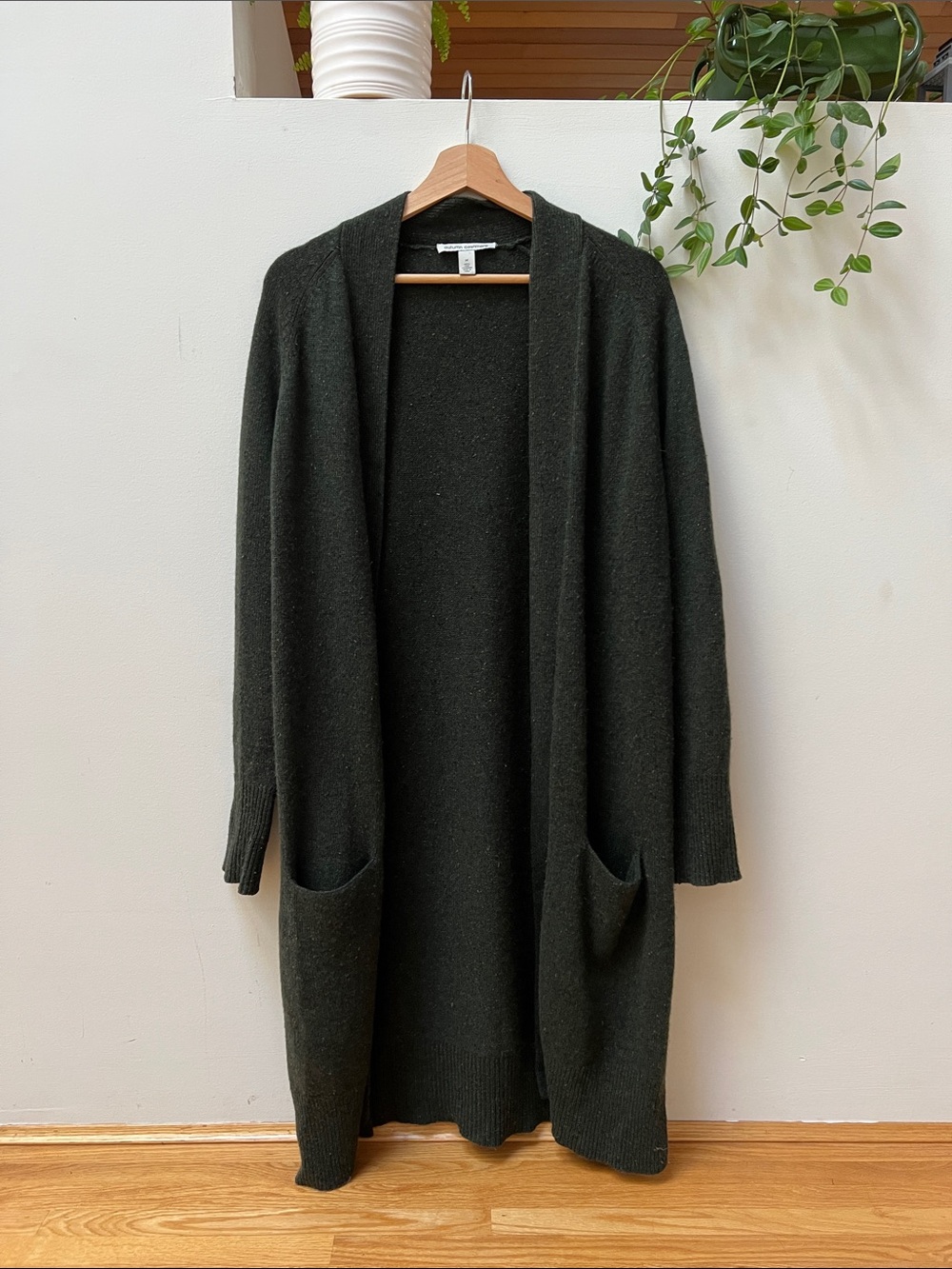 Autumn Cashmere Dark Green Open-Front Longline Cardigan